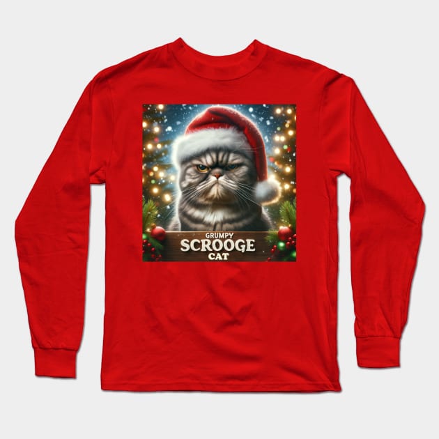 Grumpy  Scrooge Cat Long Sleeve T-Shirt by TooplesArt